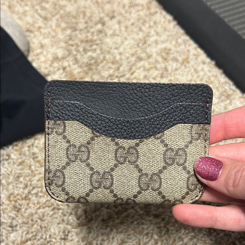 Gucci Brown Monogram Canvas with Black Leather Card Sleeve